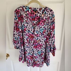 Torrid Pink and Blue Ruched 3/4 Sleeve Blouse